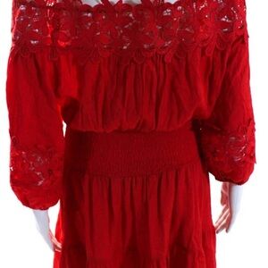 Gianni Bini Womens Short Sleeve Lace Off Shoulder Shift Dress Red